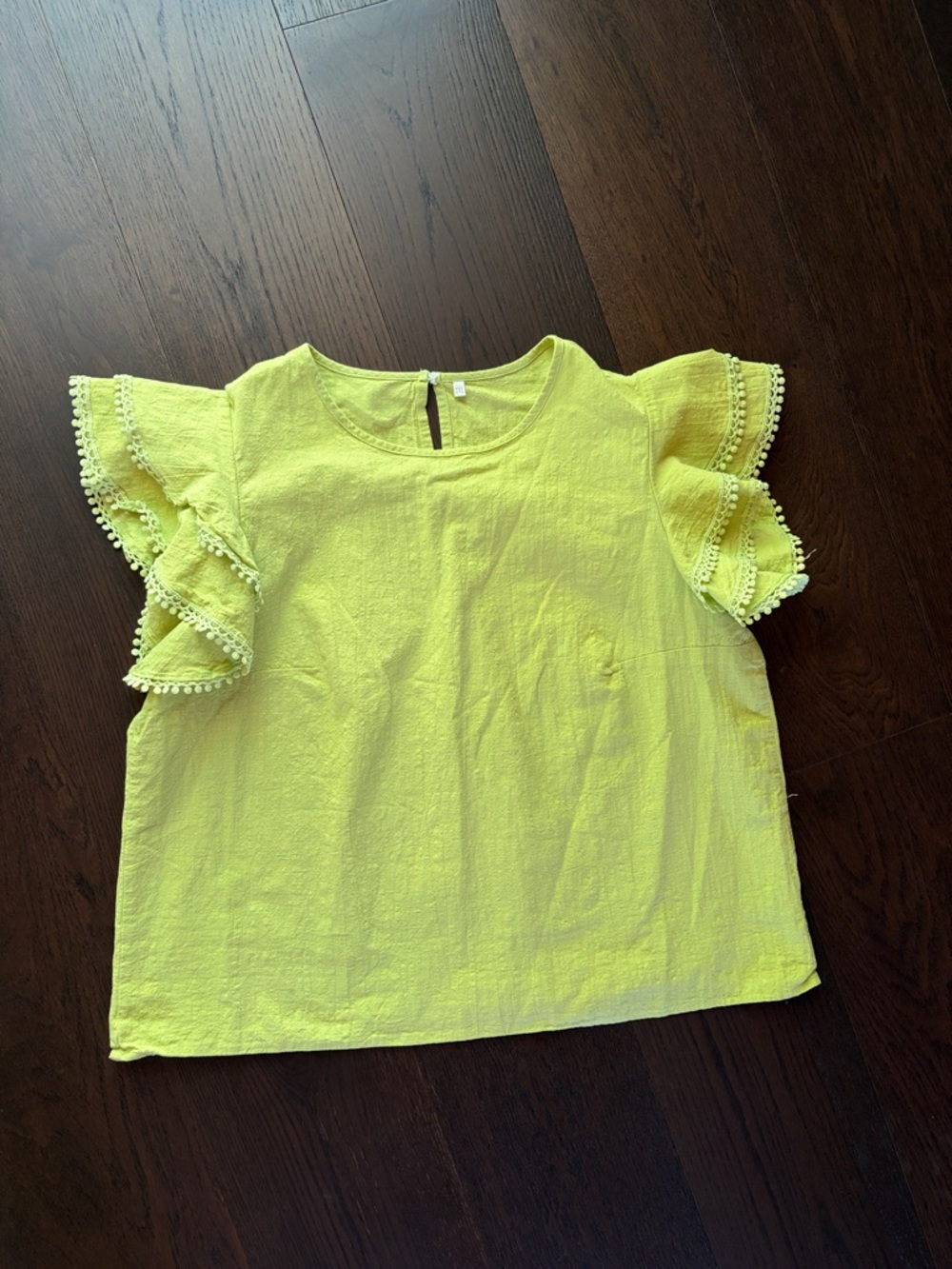 Chartreuse Linen Ruffle Sleeve Top - Picture 2 of 5